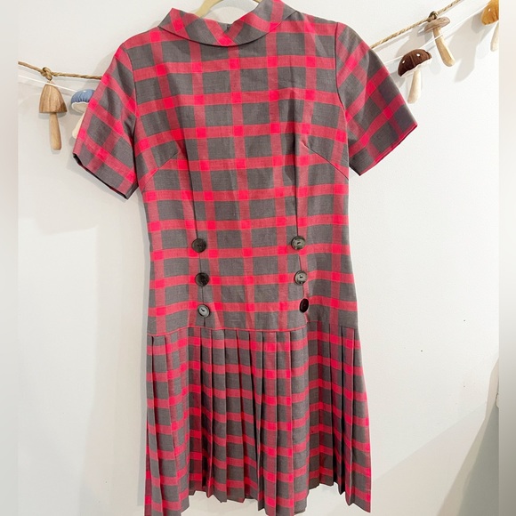 Vintage 1950s 60s sherry Kent of Dallas red plaid pleated dress - Picture 3 of 8